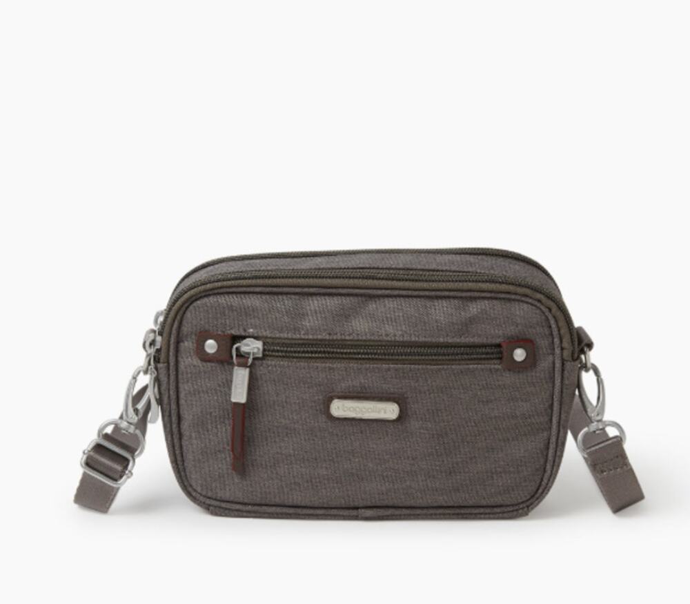 Baggallini RFID Festival Bag Dark Umber Silver Grey Convertible Waist Crossbody